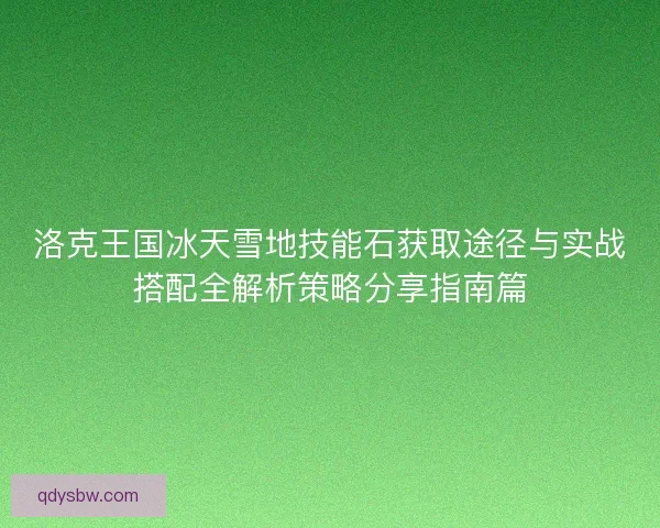 洛克王国冰天雪地技能石获取途径与实战搭配全解析策略分享指南篇